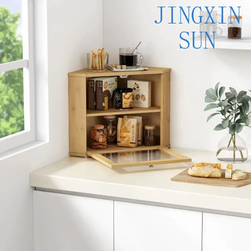 Kitchen Baking Corner - 2 Tier Bamboo Corner Bread Box