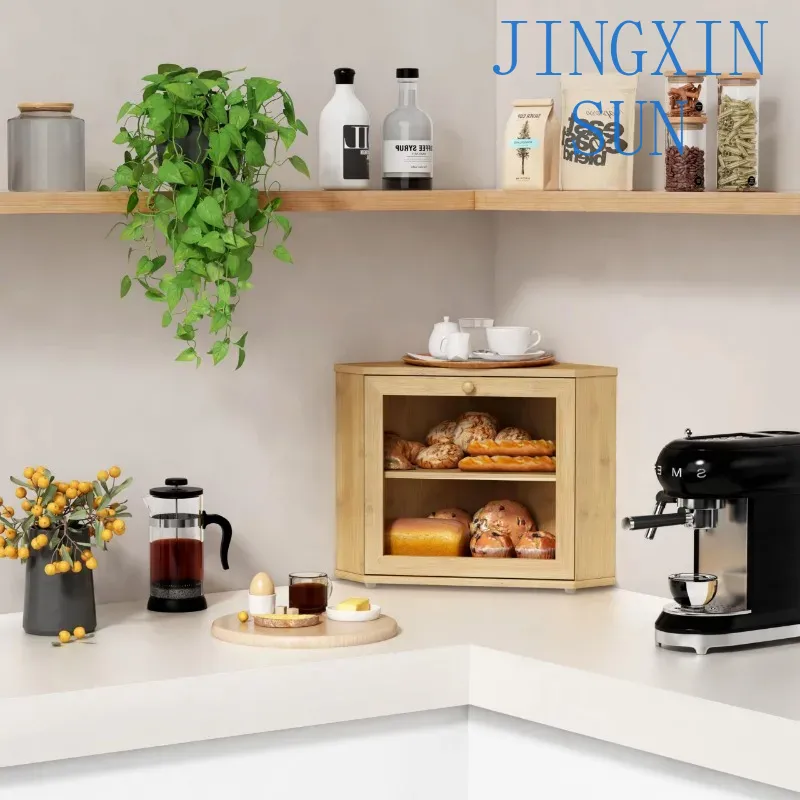2 Tier Bamboo Corner Bread Box - đánh giá và giá Kitchen Baking Corner