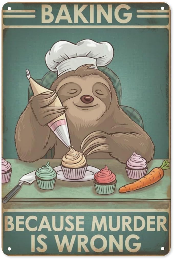 Sloth Baking Humor Tin Sign 8X - đánh giá và giá Kitchen Baking Wall Art