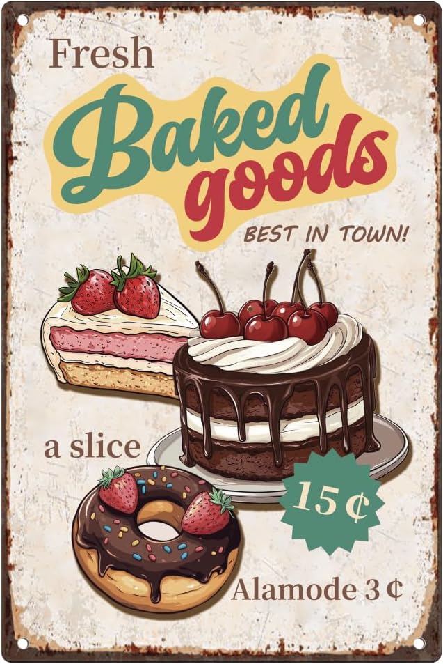 Fresh Baked Goods Vintage Tin  - đánh giá và giá Kitchen Baking Wall Art