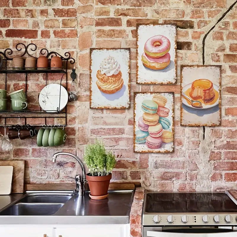 2D Flat, 4pcs Dessert Baking W - đánh giá và giá Kitchen Baking Wall Art